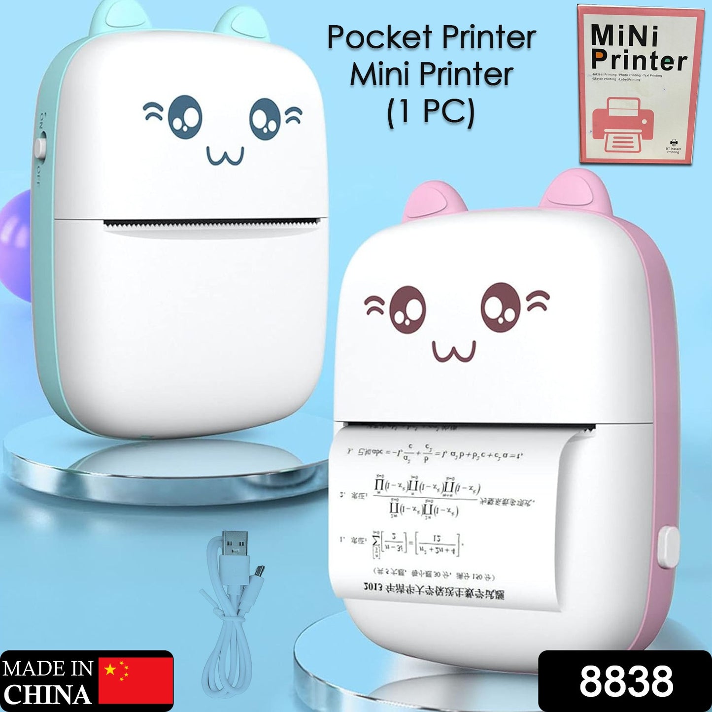 8838 Pocket Mini Printer Mobile Phone Bluetooth Connection Wireless Mini Thermal Printer With Android Or Ios App For Pictures Portable Smart Printercontains 1 Rolls Thermal Paper With Fast Paper Output For Photo Image