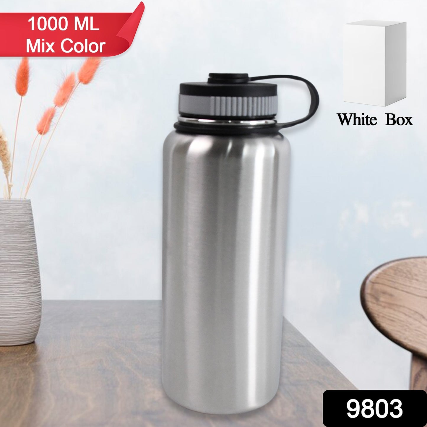 Stainless Steel Double Wall Vacuum-insulated Drink Water Bottle (1000 Ml Mix Color)