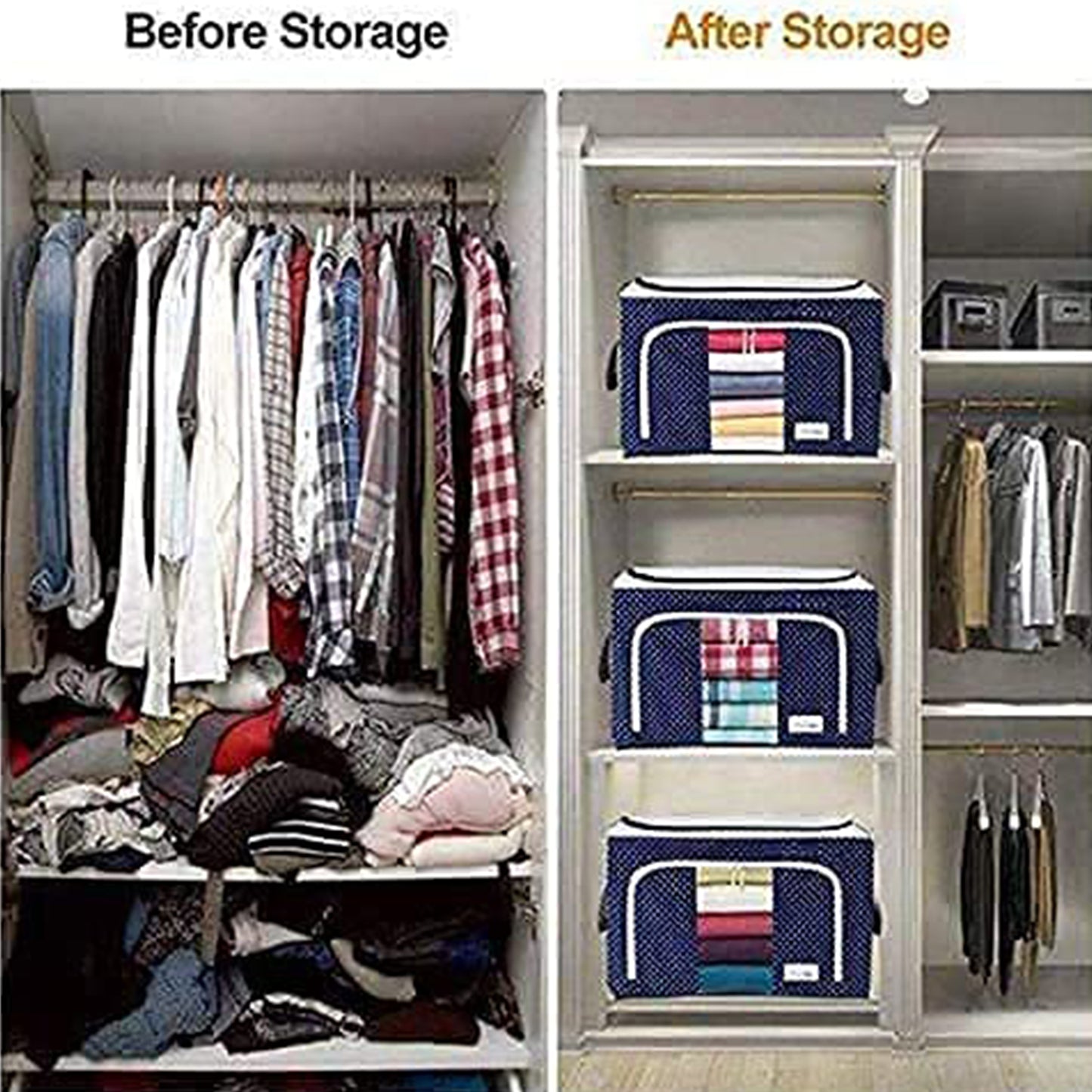 17641 Foldable Steel Frame Clothes Living Storage Organizer Handled Bag Box For Large Size Bedding Blankets Women Saree Toys Cloth Storage Box Bag (66 Liter)